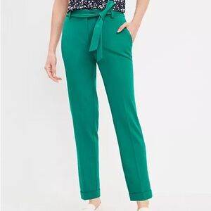 LOFT Devin tie waist green trouser dress pants size 00 Tall